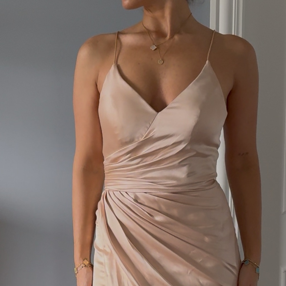 Portia and Scarlett Gold Maxi Wrap Dress with Ruched Slit